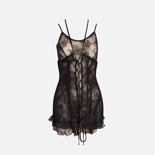 Kim Shui Lace Up Mini Dress - Black