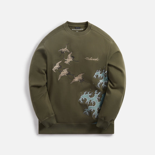 Maharishi Flying Peace Cranes Crew Sweat - Olive