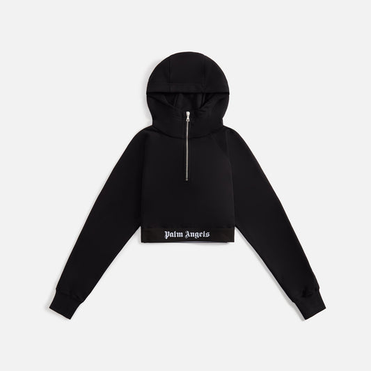 Palm Angels Logo Tape Zipped Hoodie - Black
